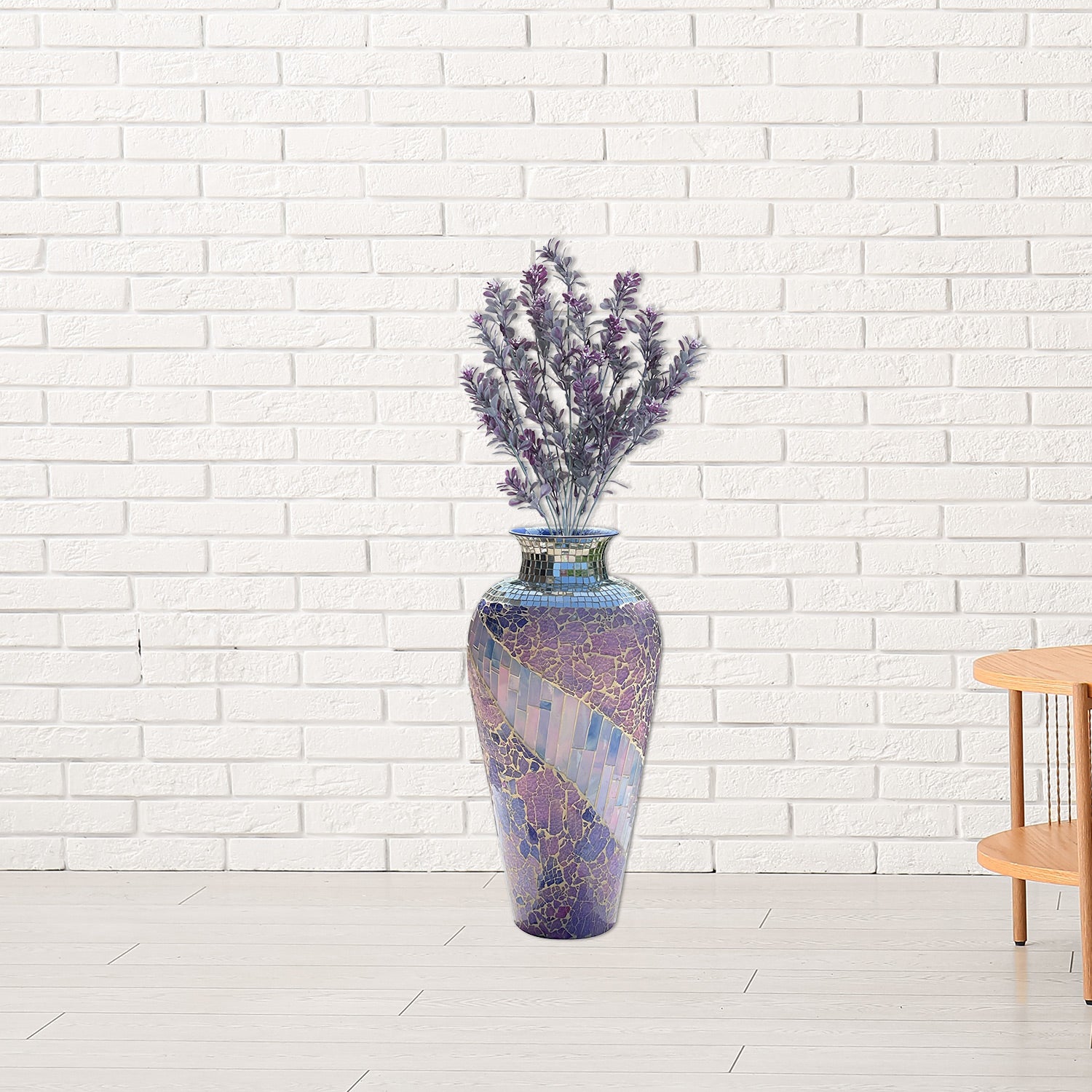 DecorShore 22" Tall Iron Base Decorative Mosaic Floor Vase With Glass Mosaic Tiles Overlay- Multi Purple Pink