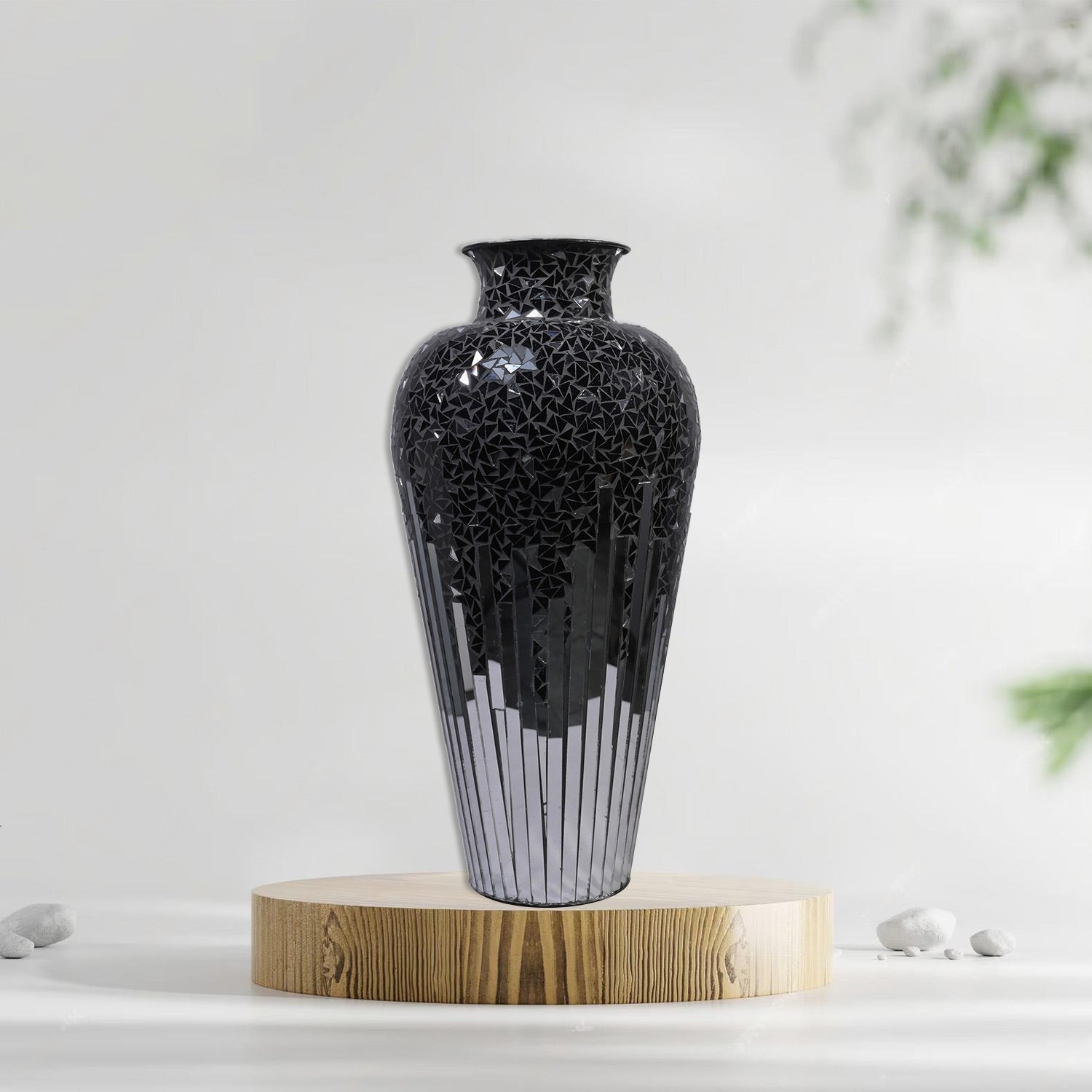 DecorShore 22" Tall Iron Base Decorative Mosaic Floor Vase With Glass Mosaic Tiles Overlay- Multi Black Silver