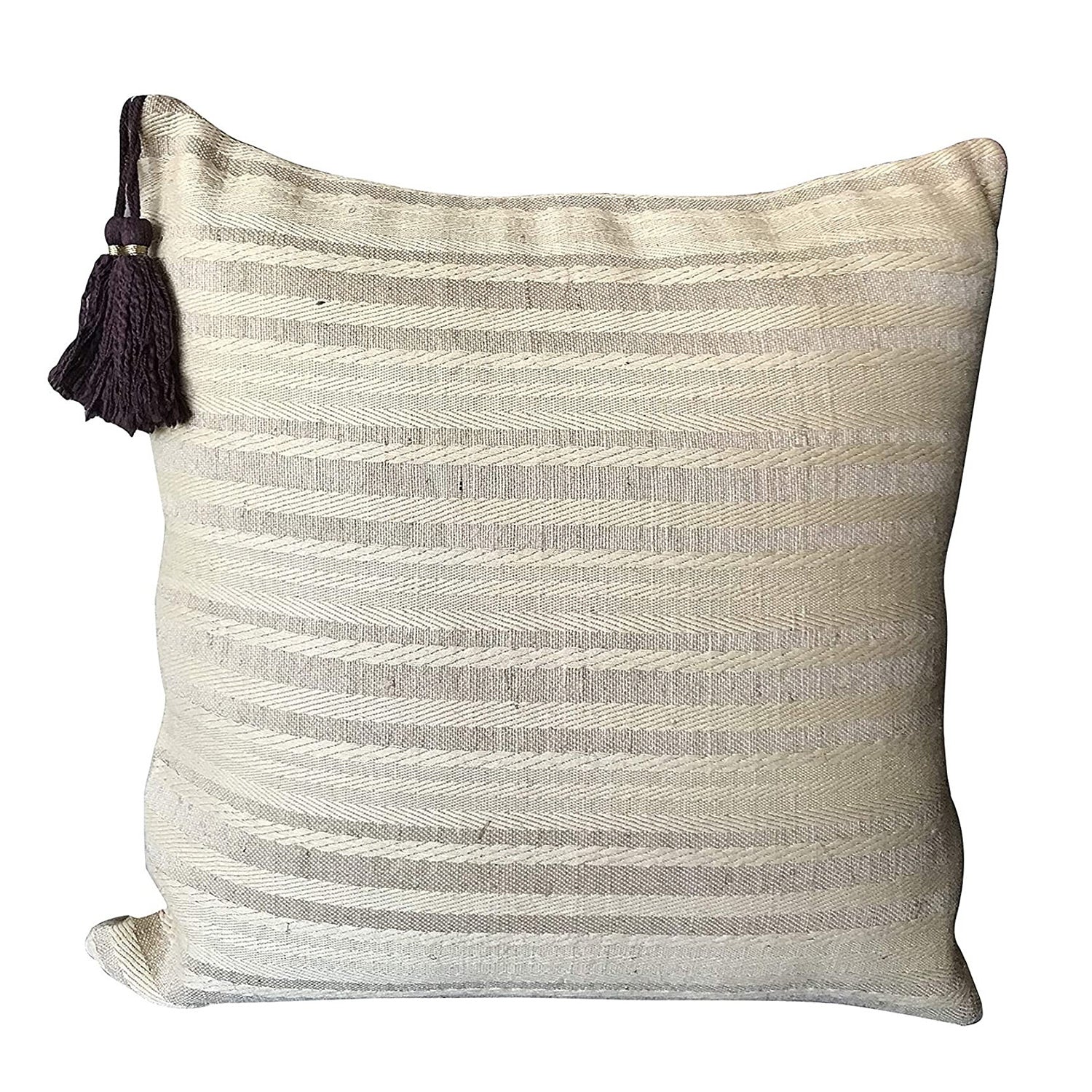 18 Inch Throw Pillow Cover Tribal Boho Woven Pillowcase With Tassels Soft Cushion Case Cream Beige Brown