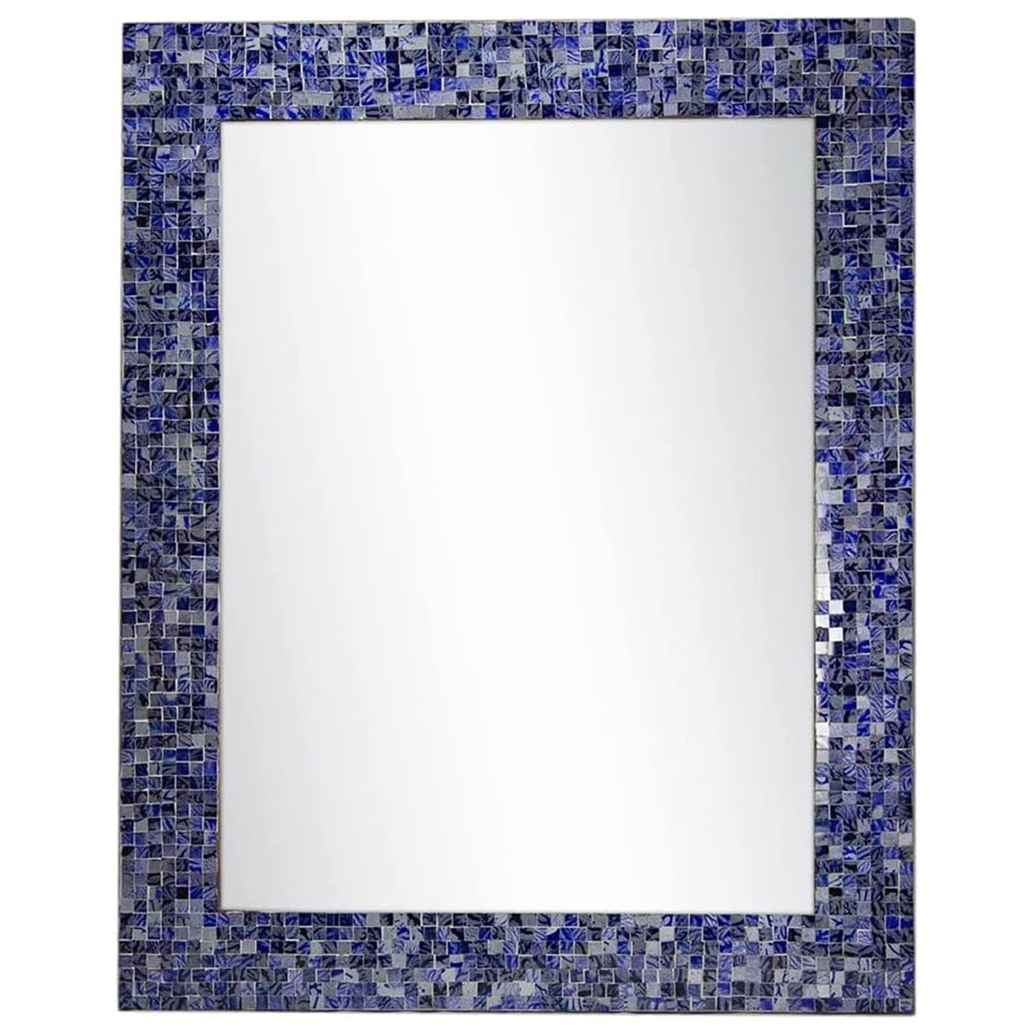 24" Lapis Blue Glass Mosaic Tile Framed Decorative Rectangular Wall Mirror, Handmade Eclectic Accent Mirror