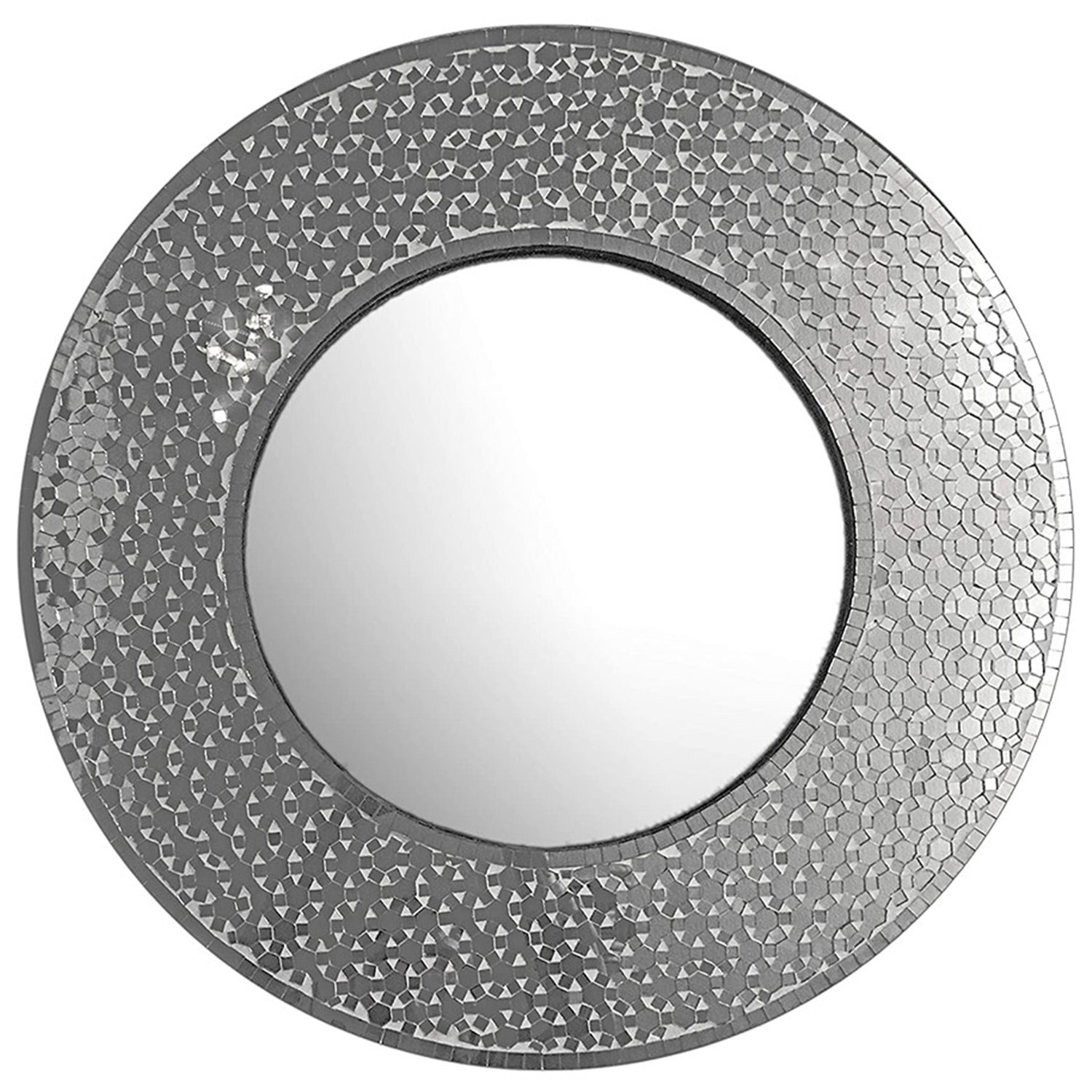 DecorShore 24 Inch Round Wall Mirror for Living Room and Entryway Decorative Glass Mosaic Mirror In Shiny Silver