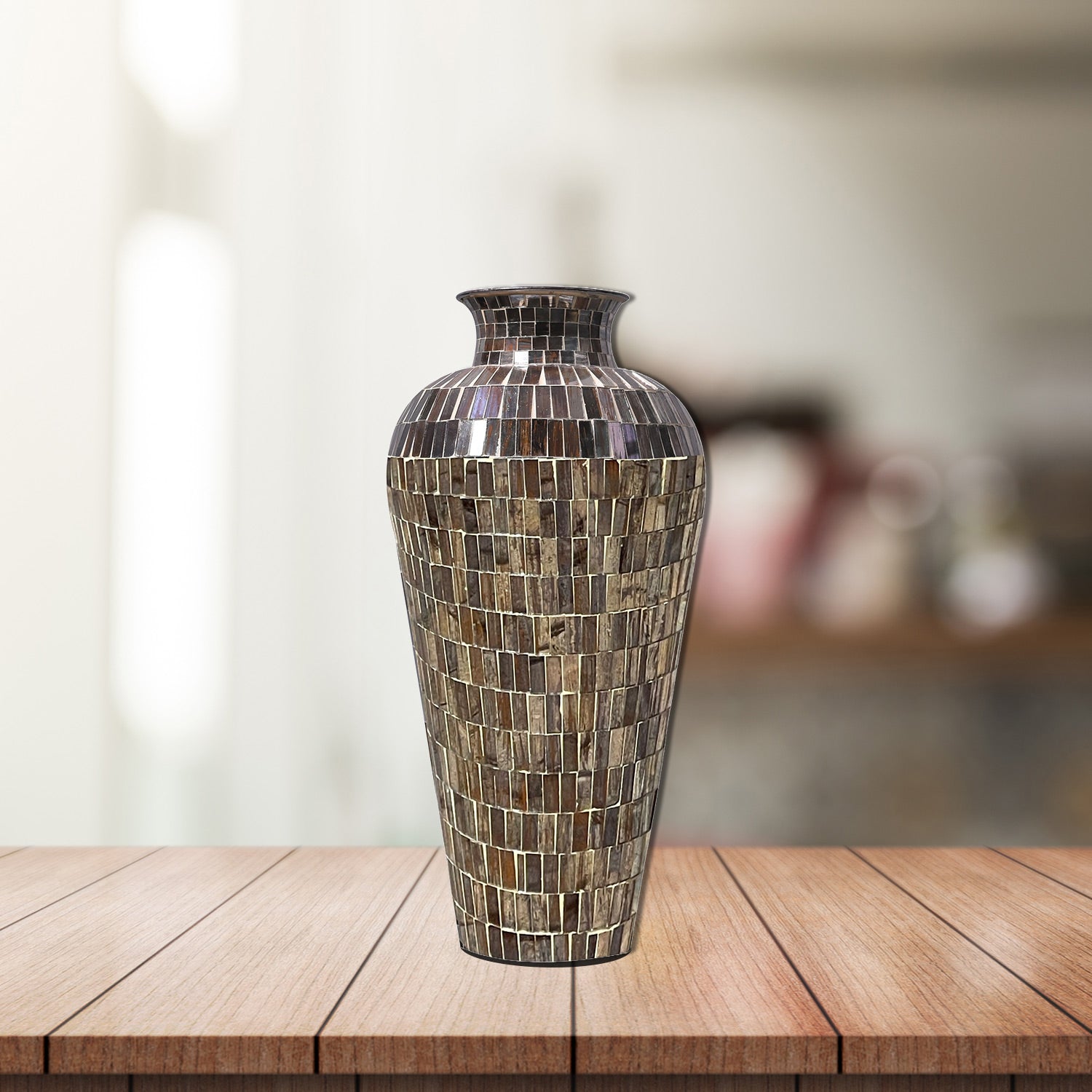 DecorShore 22" Tall Iron Base Decorative Mosaic Floor Vase With Glass Mosaic Tiles Overlay- Golden Rainbow