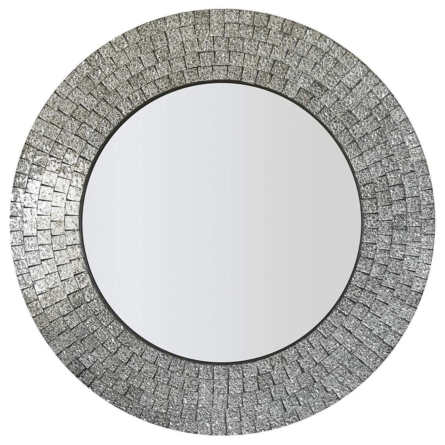 DecorShore 24 Inch Handmade Glamorous Sparkling Glass Mosaic Wall Mirror Home Decor In Effervescent Silver