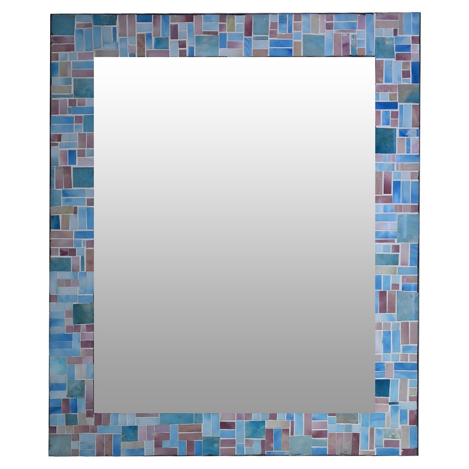 DecorShore 30x24" Handmade Rectangular Shape Iron Frame Wall Mirror With Glass Mosaic Tiles- Multi Blue