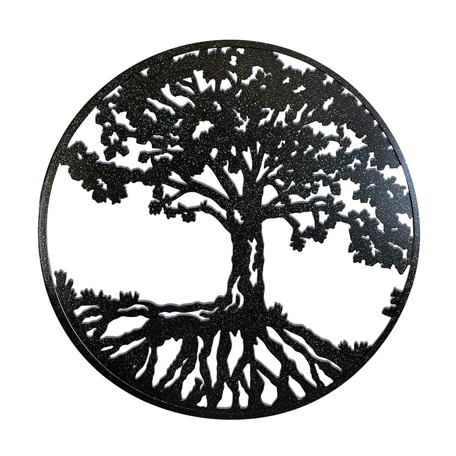 Round Metal Wall Art Decorative Wall Sculpture Natural Harmony Tree Of Life Hanging Wall Decor In Matte Black