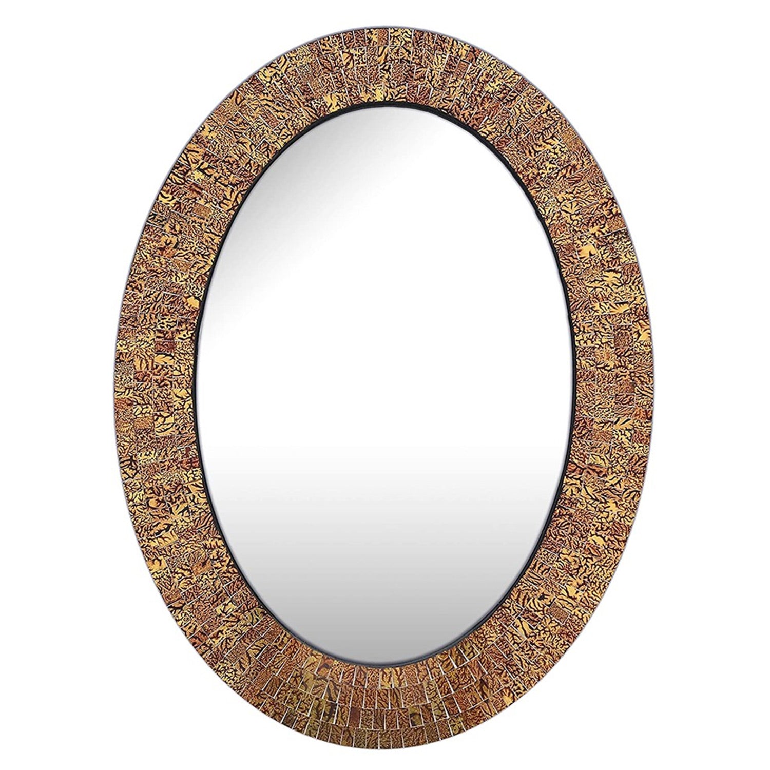 DecorShore Traditional Decorative Mosaic Wall Mirror - 32 X 24 In Oval Shape Hanging Brown Glass Wall Mirror