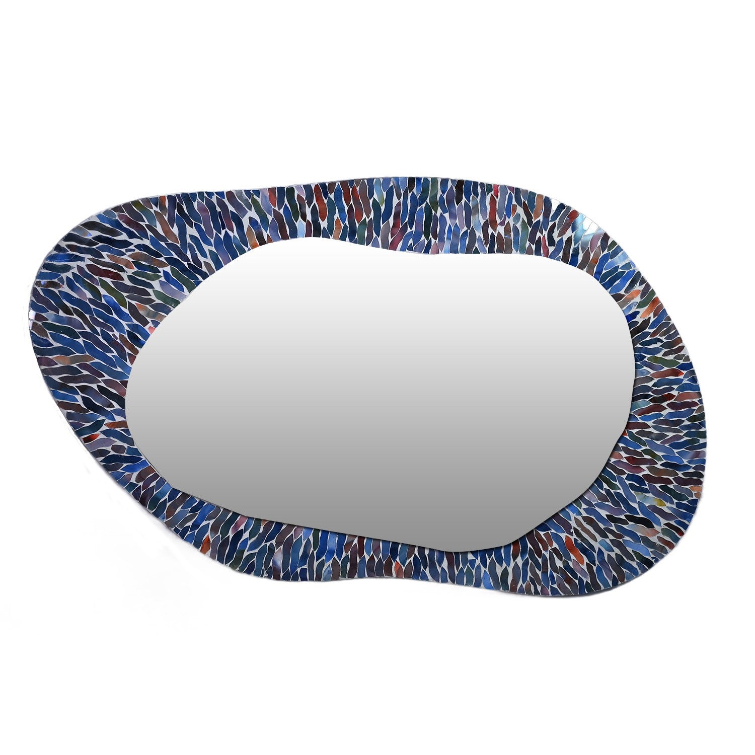 DecorShore 35x21" Handmade Oval Shape Iron Frame Decorative Wall Mirror With Glass Mosaic Tiles- Multi Blue