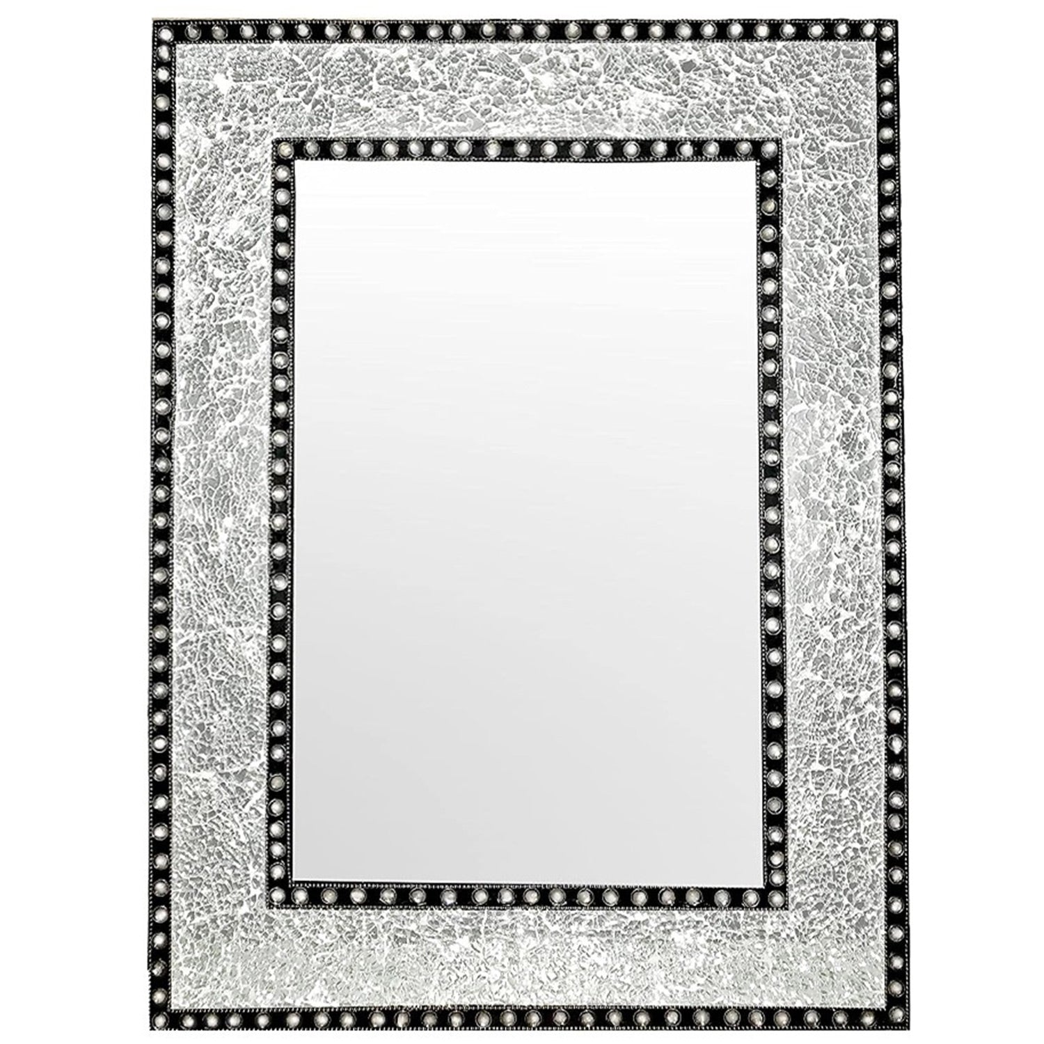 DecorShore 24"X18" Crackled Glass Framed Rectangular Decorative Mosaic Wall Mirror, Accent Mirror-Silver