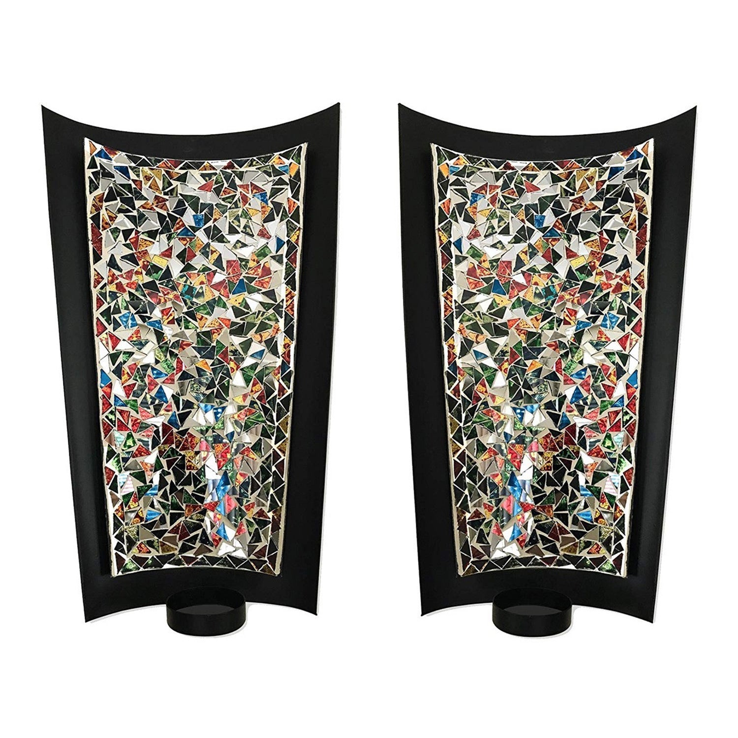 DecorShore Mosaic Wall Sconce Set Of 2 Tealight Candle Holders - Abstract Metal Wall Art Candle Sconces Pair