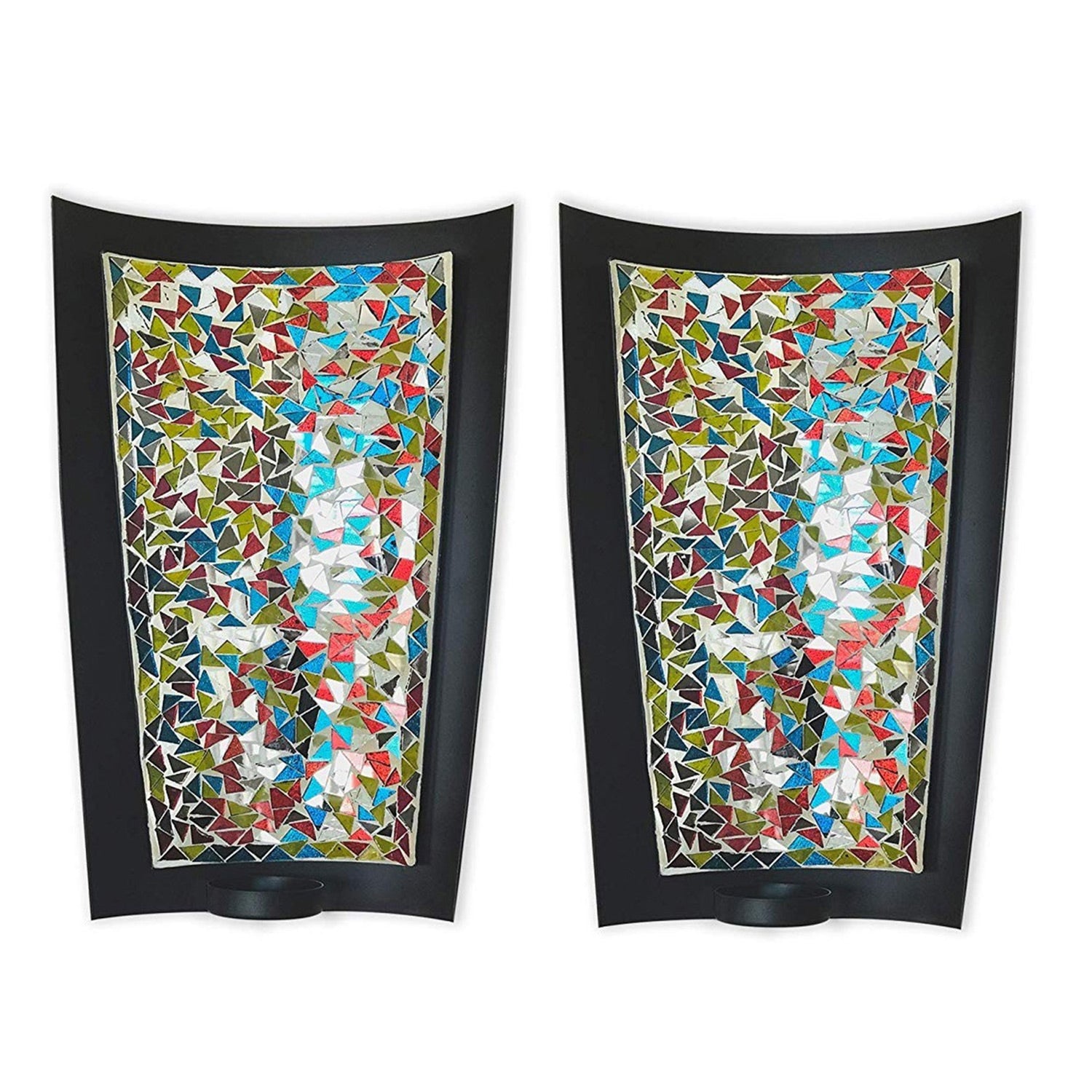 DecorShore Mosaic Wall Sconce Set Of 2 Tealight Candle Holders - Abstract Metal Wall Art Candle Sconces Pair