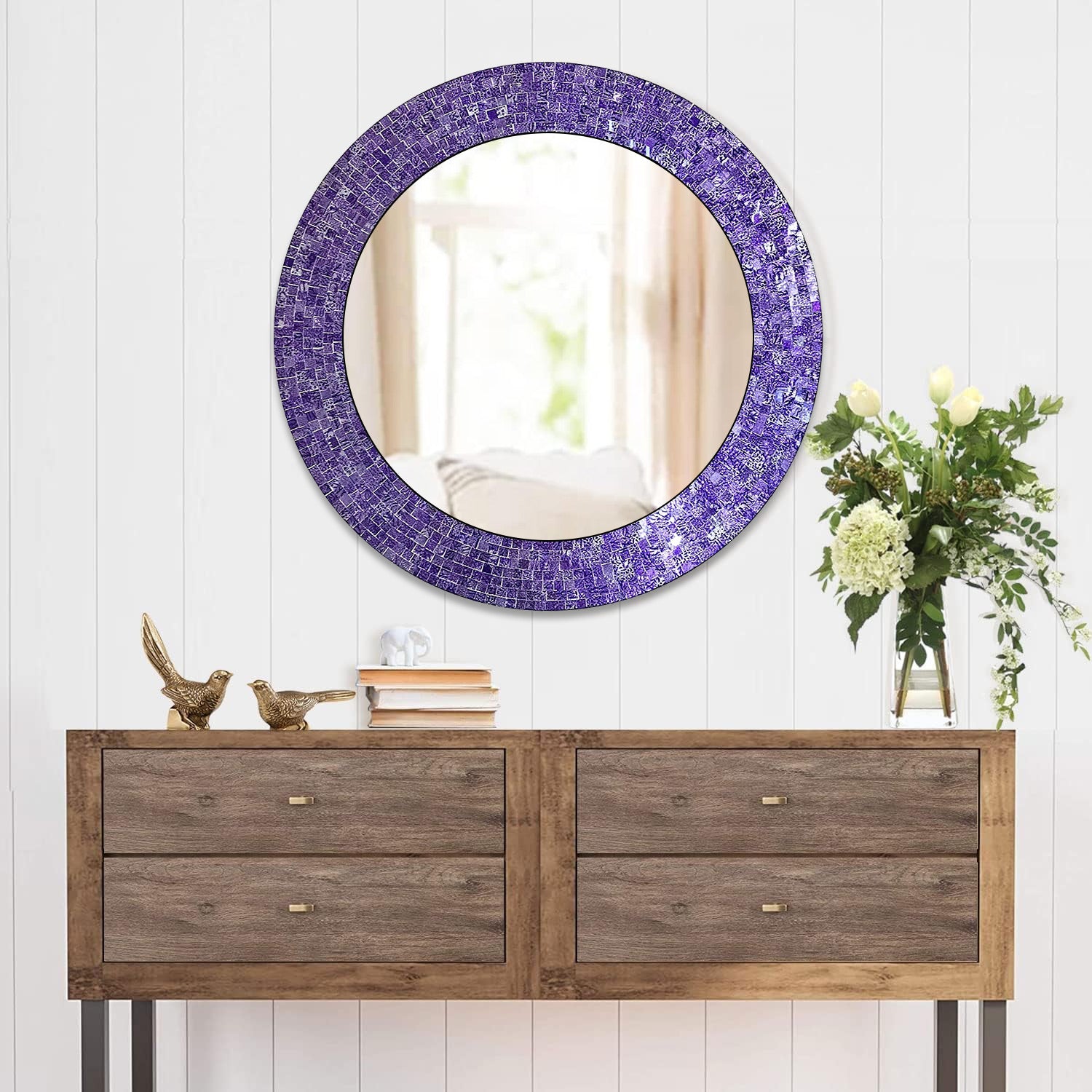 DecorShore 24" Handmade Glass Mosaic Wall Mirror In Ultra Violet - Purple Decorative Wall Mirror (Ultra Violet)