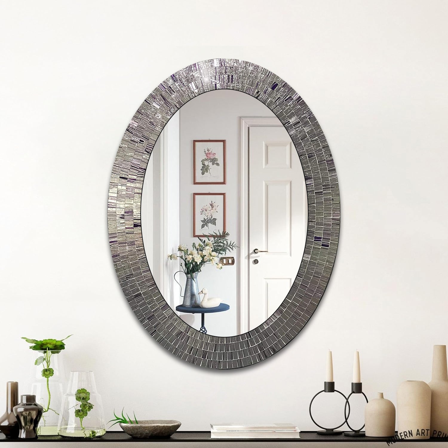 Bohemian Rhapsody Wall Mirror -Purple Rain - Glass Mosaic Decorative Wall Mirror, Silver Violet 32.5 X 24.5 In