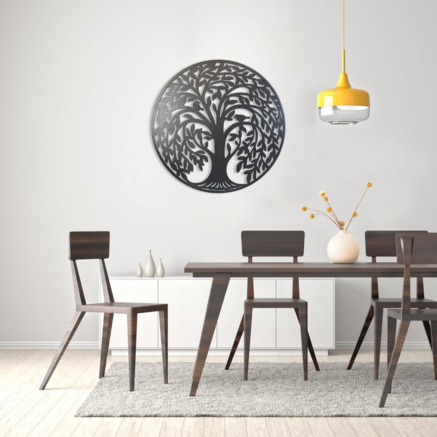 Round Metal Wall Art Decorative Wall Sculpture Natural Sanctuary Tree Of Life Hanging Wall Decor In Antique Silver Finish