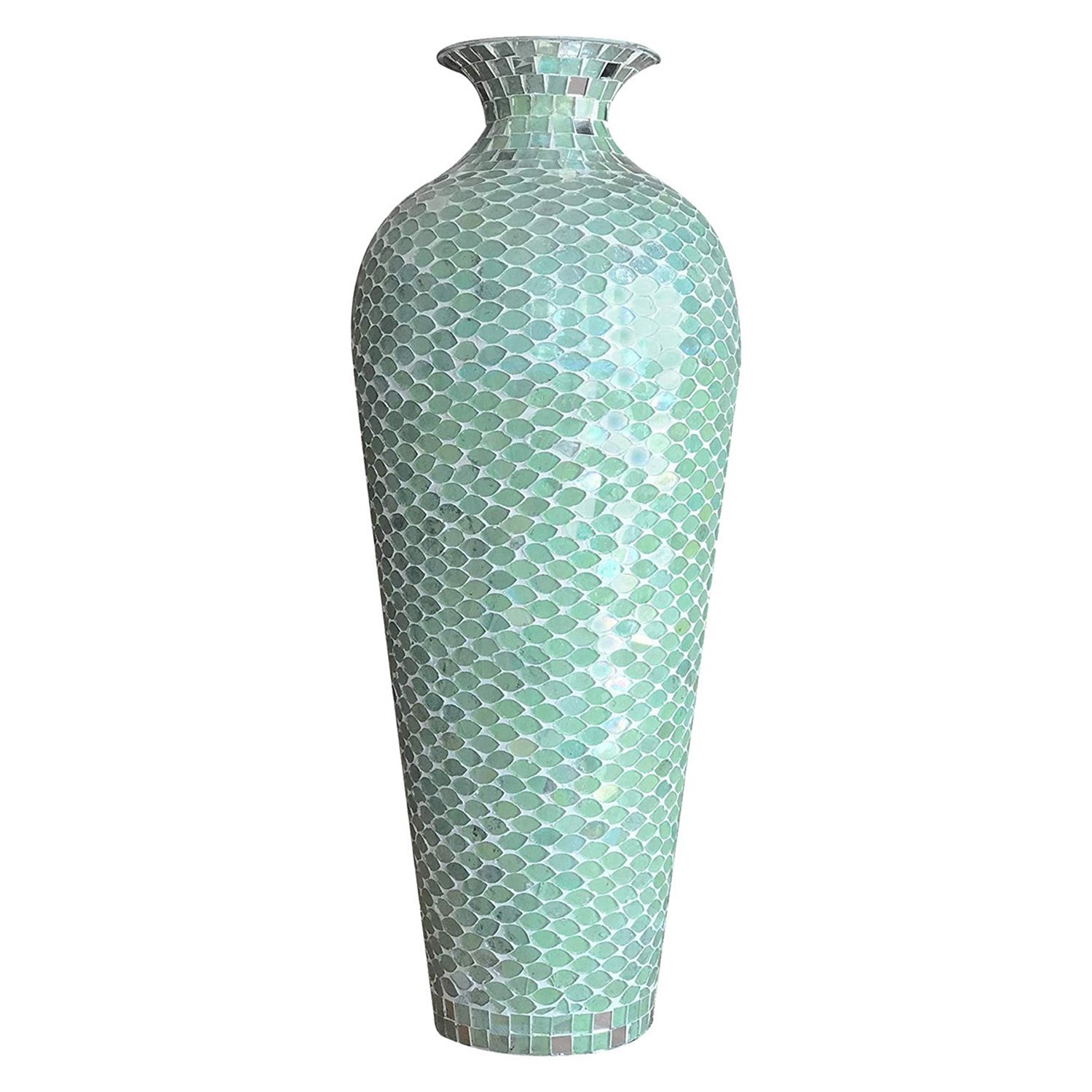 DecorShore 20" Decorative Glass Mosaic Vase - Tall Metal Tall Floor Vase With Glass Mosaic Tiles - Mint Green