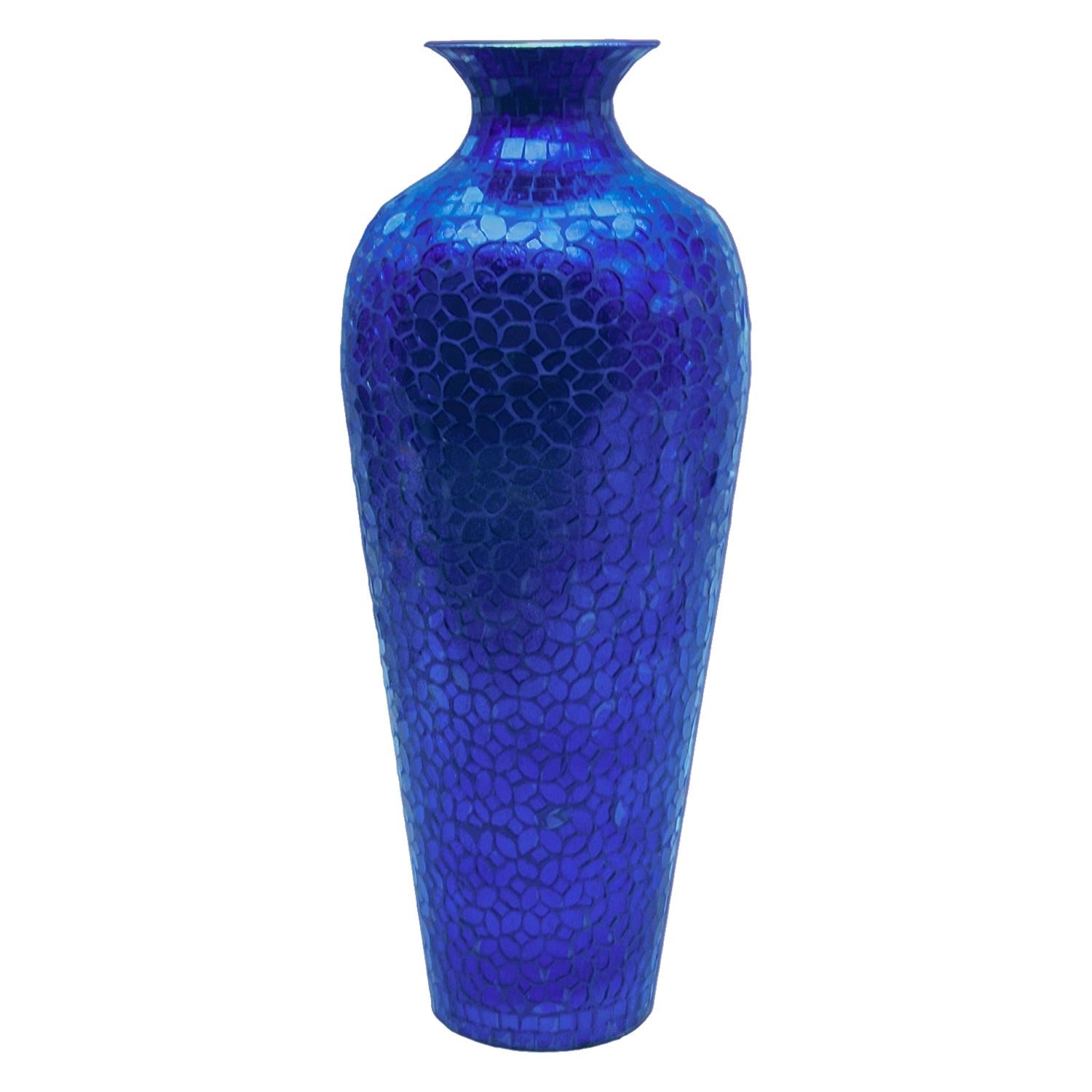 DecorShore Vedic Vase -Sparkling Metal Floor Vase With Floral Pattern Glass Mosaic Inlay, 20 In. Decorative Vase, Designer Vase (Cobalt Blue)