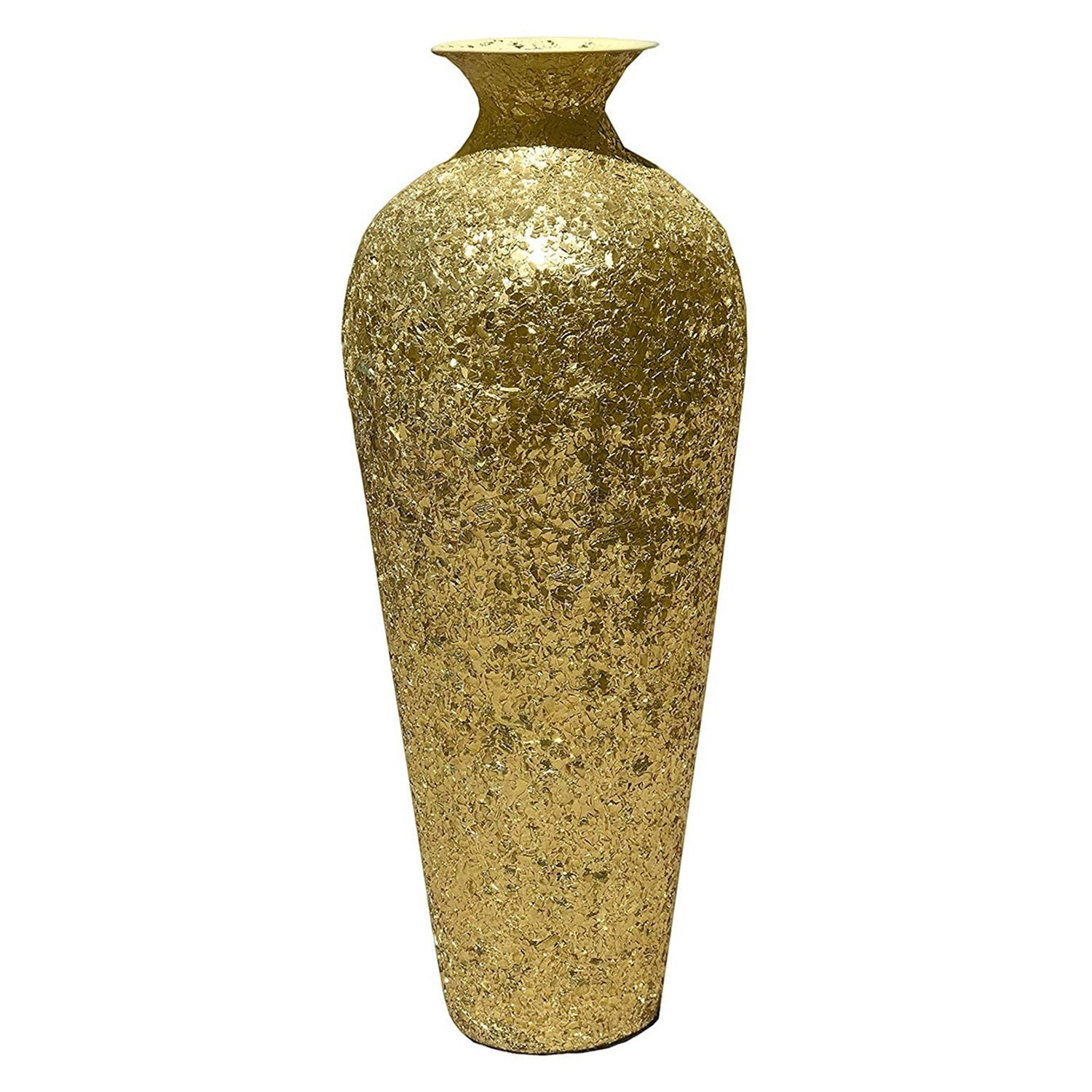 DecorShore 20" Decorative Glass Mosaic Floor Vase With Sparkling Metallic Crackled Glass Flake Overlay