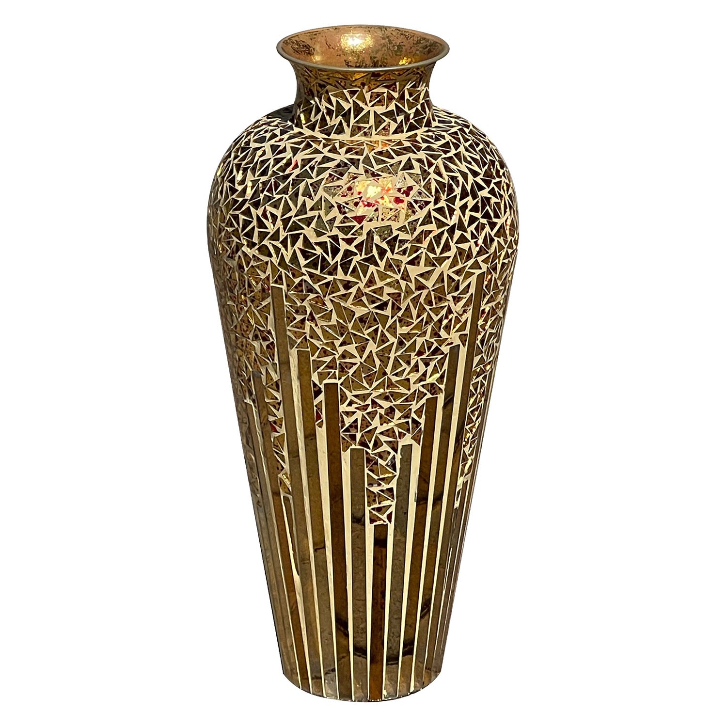 DecorShore 22" Tall Iron Base Decorative Mosaic Floor Vase With Glass Mosaic Tiles Overlay- Multi Golden Sands