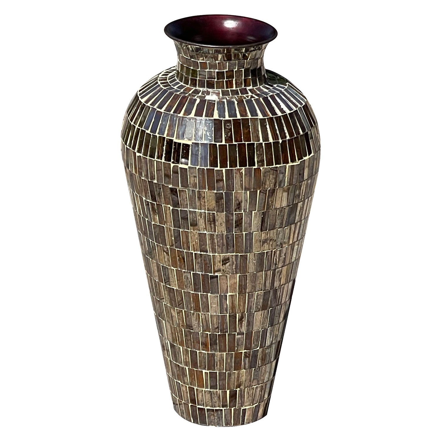 DecorShore 22" Tall Iron Base Decorative Mosaic Floor Vase With Glass Mosaic Tiles Overlay- Golden Rainbow