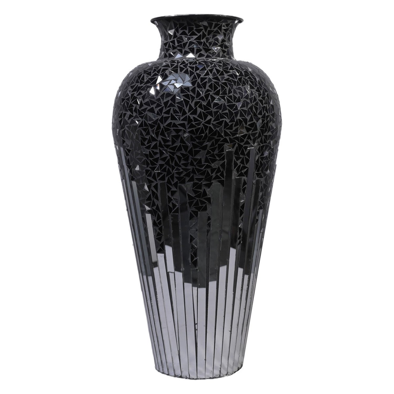 DecorShore 22" Tall Iron Base Decorative Mosaic Floor Vase With Glass Mosaic Tiles Overlay- Multi Black Silver