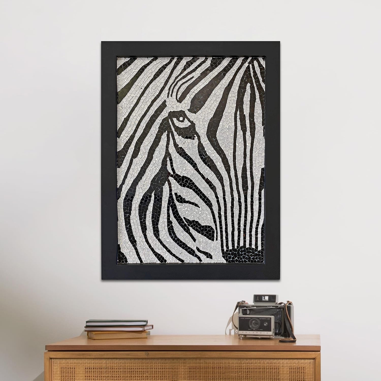 32 Inch Mosaic Wall Art, Framed Artwork Zebra Print Home Decor Glass Mosaic Decorative Wall Art For Living Room