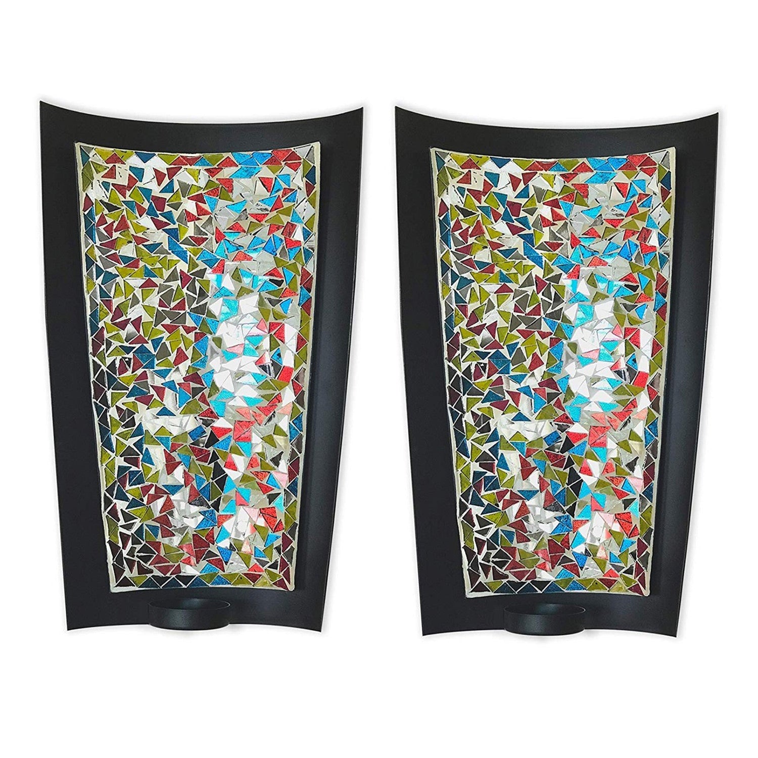 DecorShore 15 In Mosaic Wall Sconce Set Of 2 Tealight Candle Holders - Abstract Metal Wall Art Candle Sconces Pair