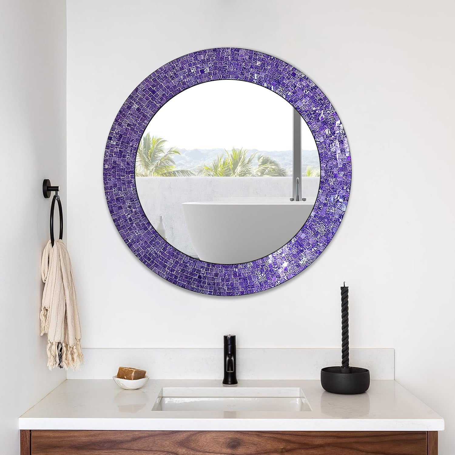 DecorShore 24" Handmade Glass Mosaic Wall Mirror In Ultra Violet - Purple Decorative Wall Mirror (Ultra Violet)