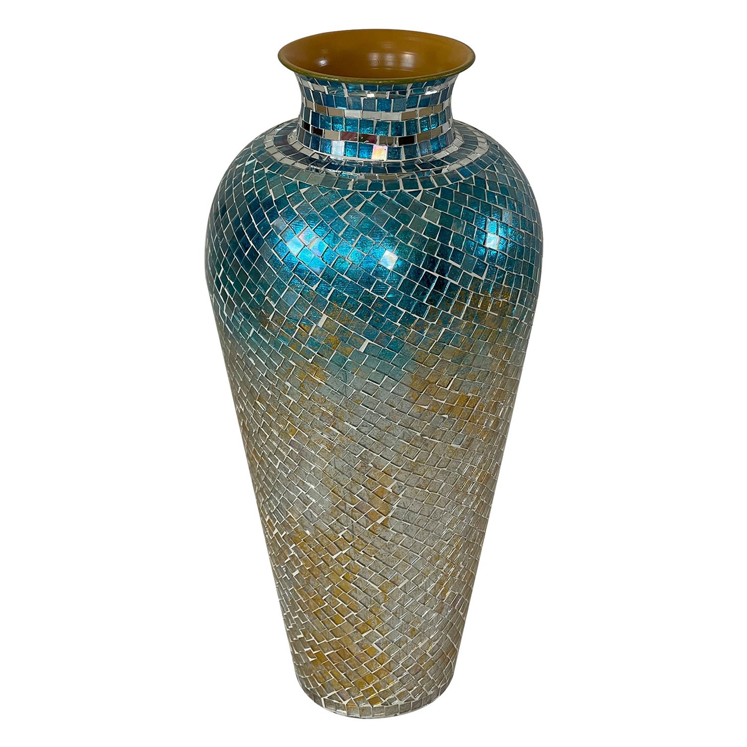 DecorShore 22" Tall Iron Base Decorative Mosaic Floor Vase With Glass Mosaic Tiles Overlay- Multi Yellow Blue