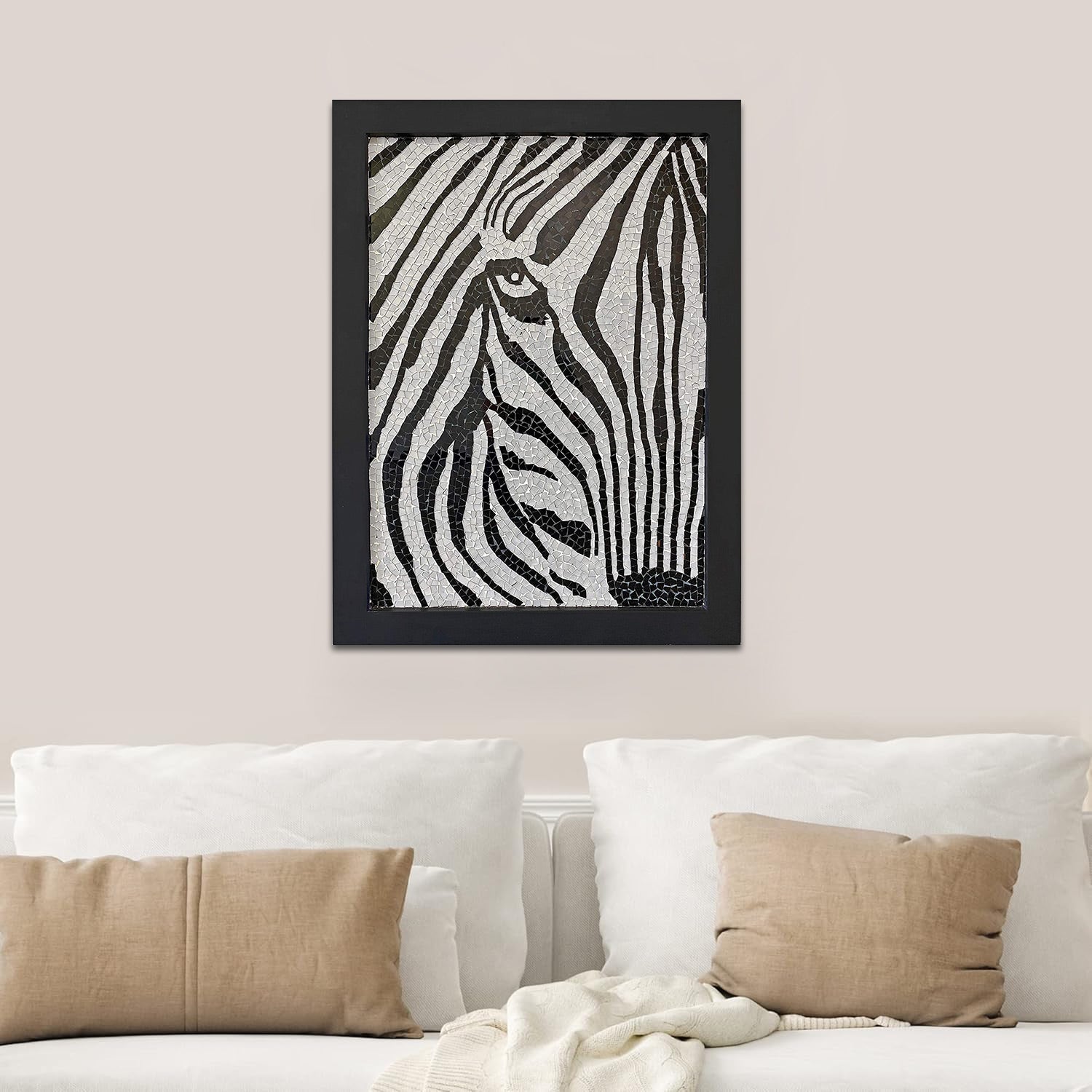 32 Inch Mosaic Wall Art, Framed Artwork Zebra Print Home Decor Glass Mosaic Decorative Wall Art For Living Room