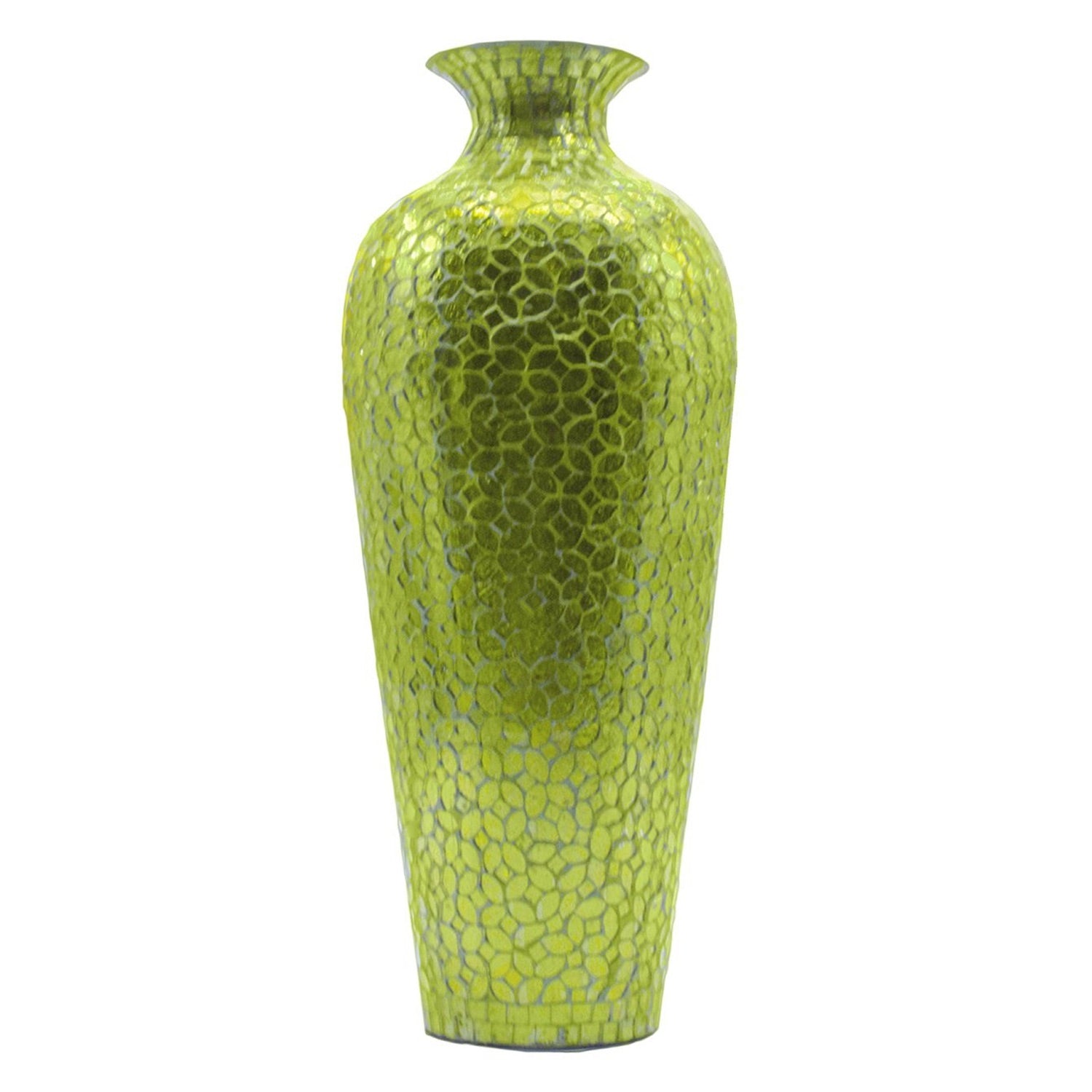 DecorShore Vedic Vase -Sparkling Metal Floor Vase With Floral Pattern Glass Mosaic Inlay, 20 In. Decorative Vase, Designer Vase (Greenery)