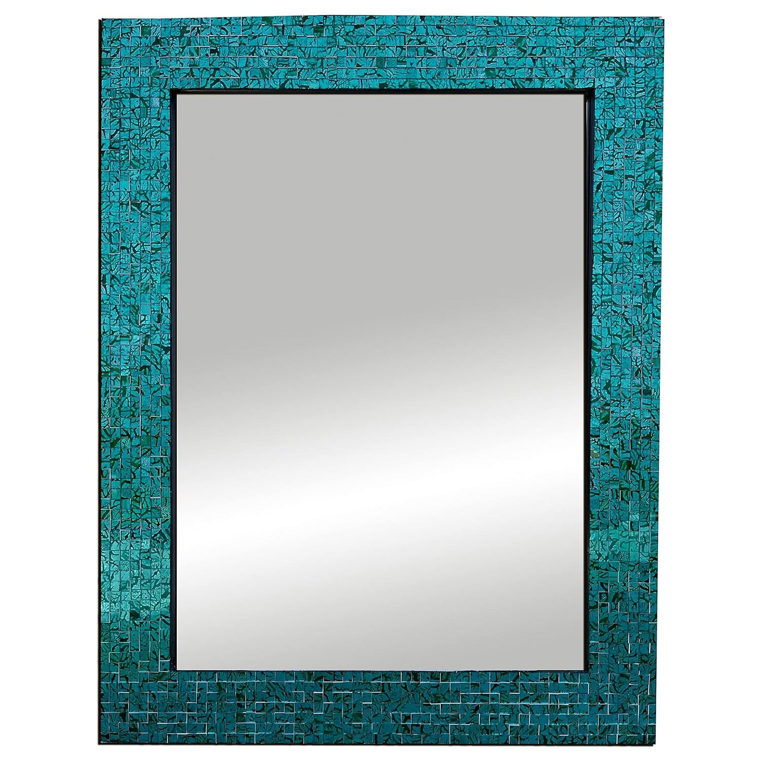 DecorShore 30" x 24" Glass Mosaic Framed Decorative Wall Mirror, Handmade Eclectic Accent Mirror,  Unique Vanity Mirror (Green Blue Slate)