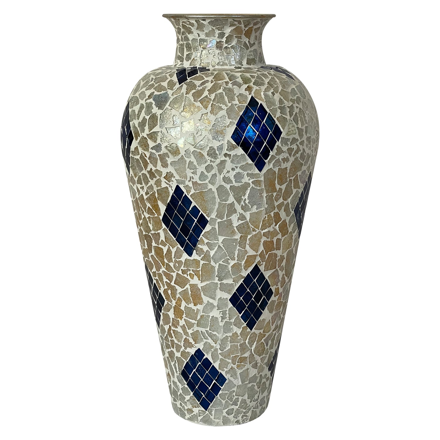 DecorShore 22" Tall Iron Base Decorative Mosaic Floor Vase With Glass Mosaic Tiles Overlay- Multi Turquoise Blue