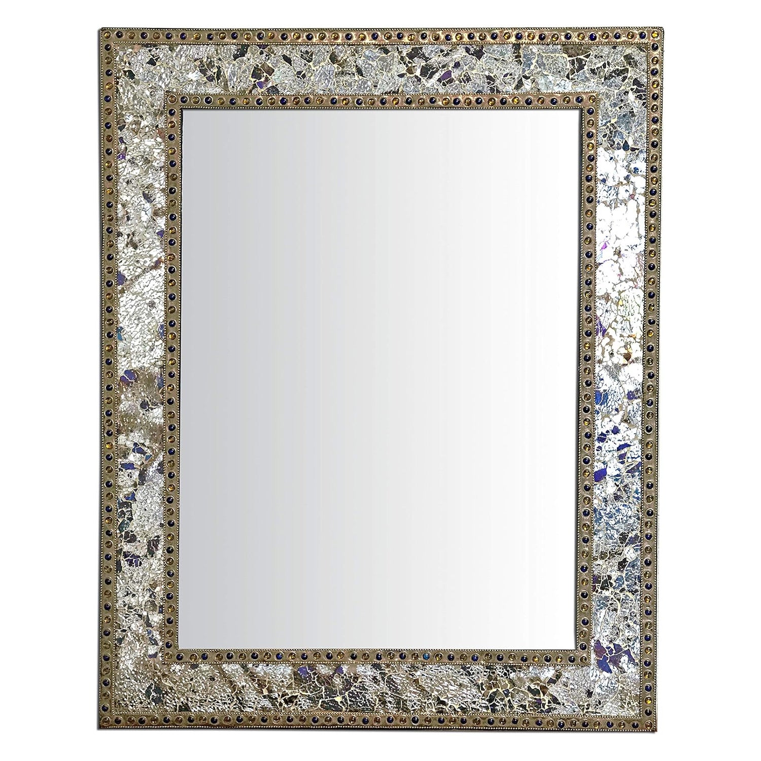 Crackled Glass Decorative Wall Mirror - 30X24 Mosaic Glass Wall Mirror, Vanity Mirror, Glamorous Silver & Gold (Mixed Metallics)