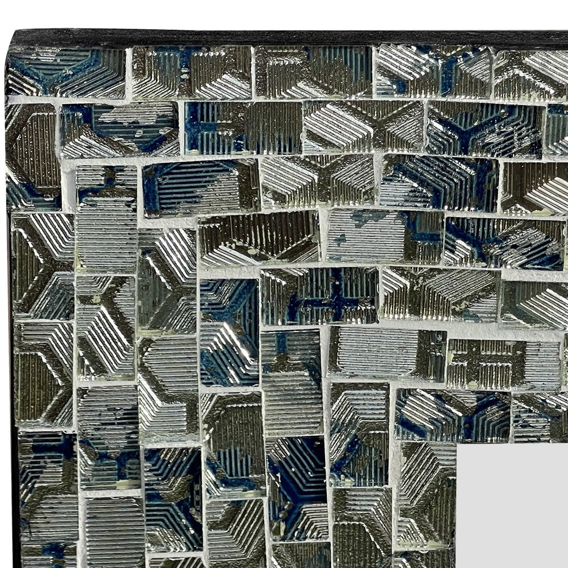 Multi-Colored Cobalt Blue & Silver, Luxe Mosaic Glass Framed Wall Mirror, Decorative Rectangular Vanity Mirror(30" X 24")