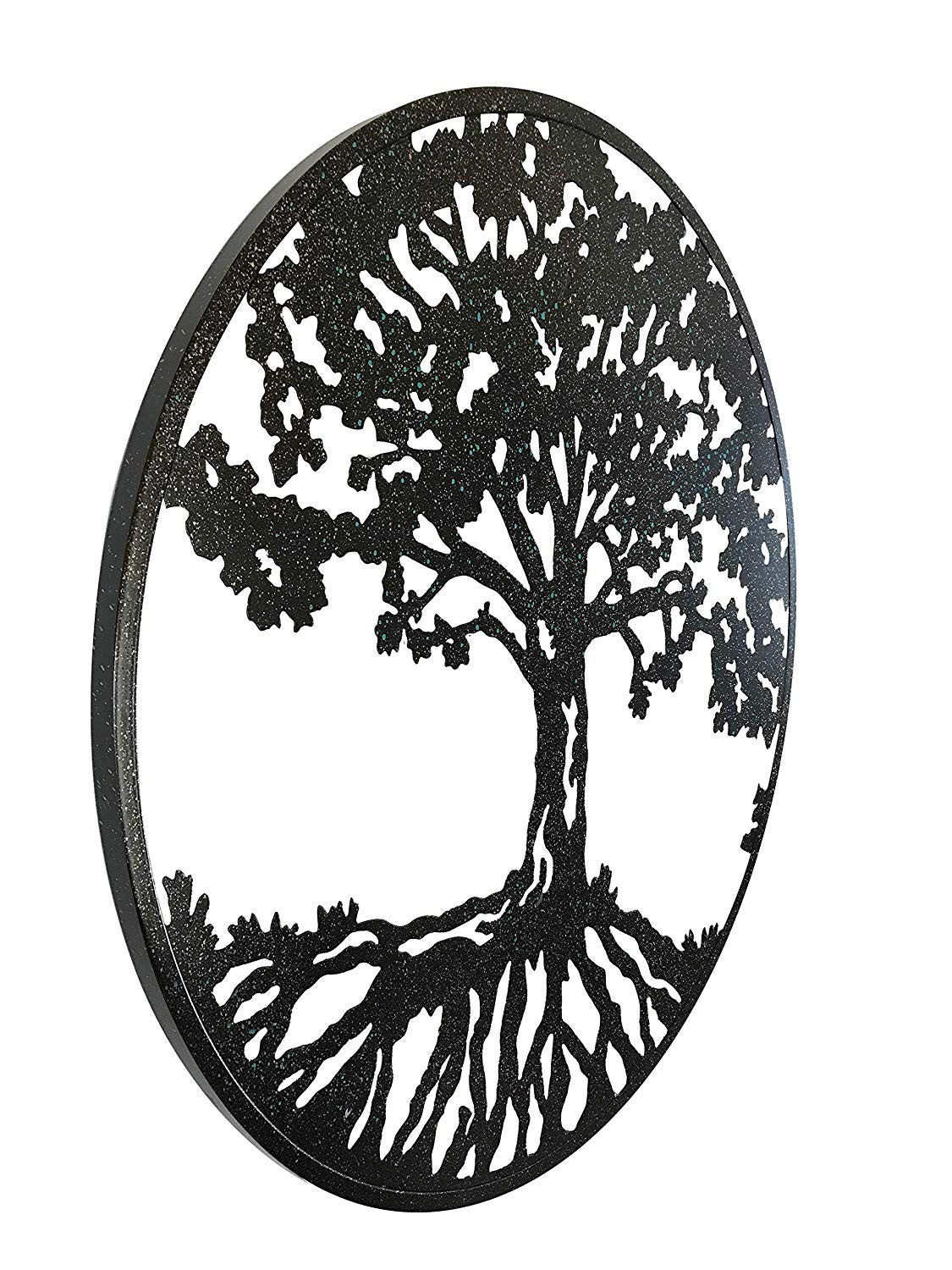 Round Metal Wall Art Decorative Wall Sculpture Natural Harmony Tree Of Life Hanging Wall Decor In Matte Black